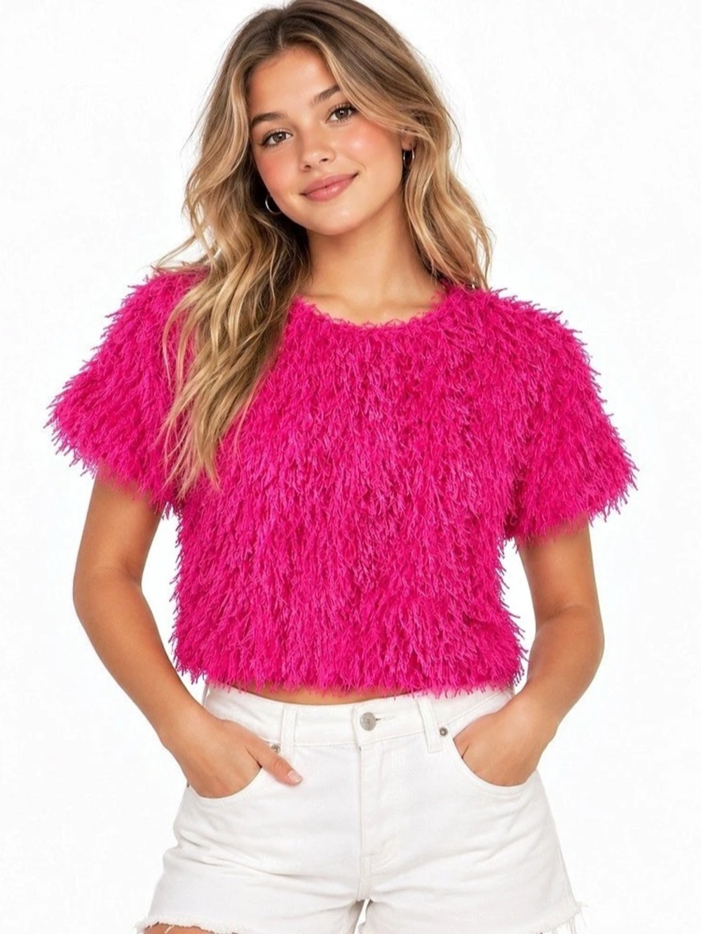 Zara Fuzzy Short Sleeve Top in Pink Size 9 (134) NWT